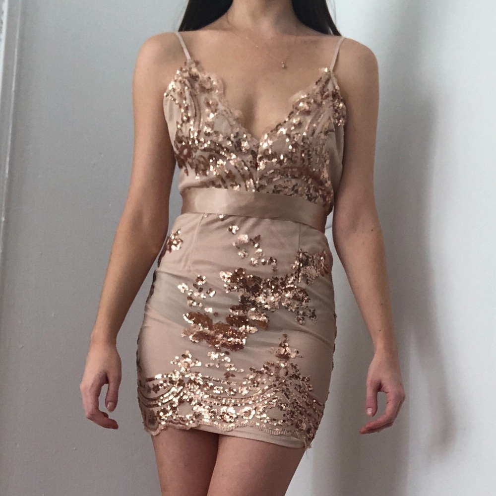 Pink sequin formal mini dress